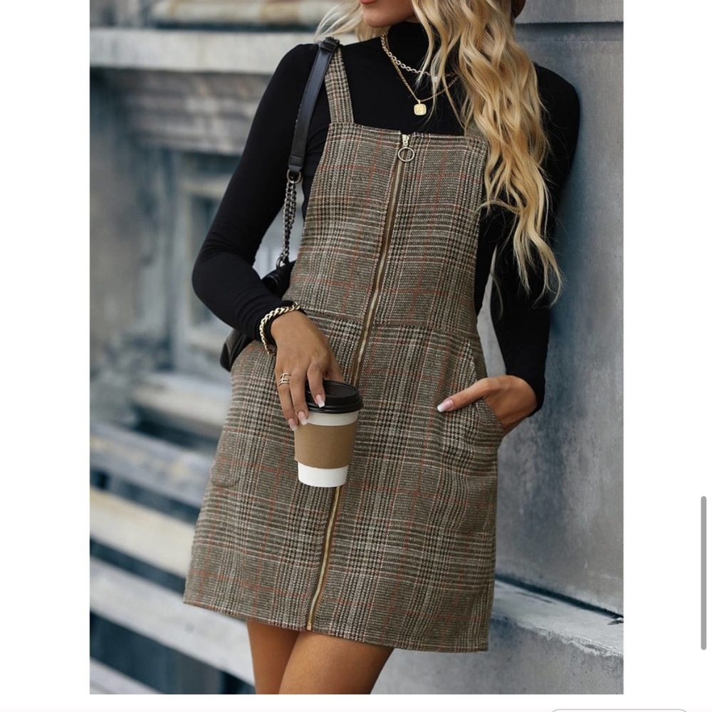 Tartan plaid O ring zipper overall dress without tee